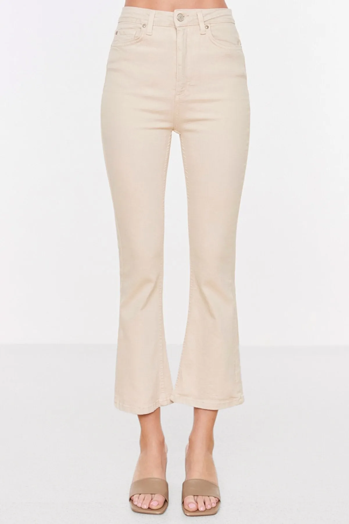 beige crop flare jeans