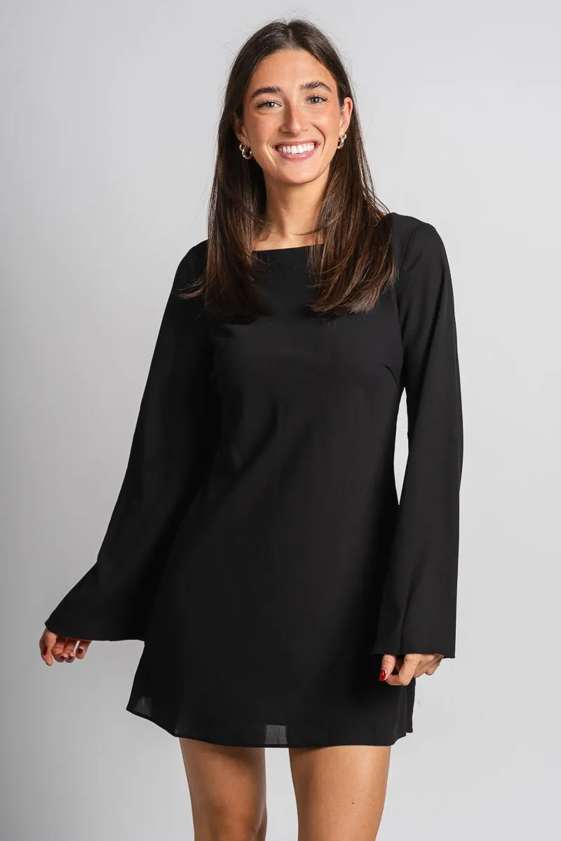 Bell sleeve mini dress black