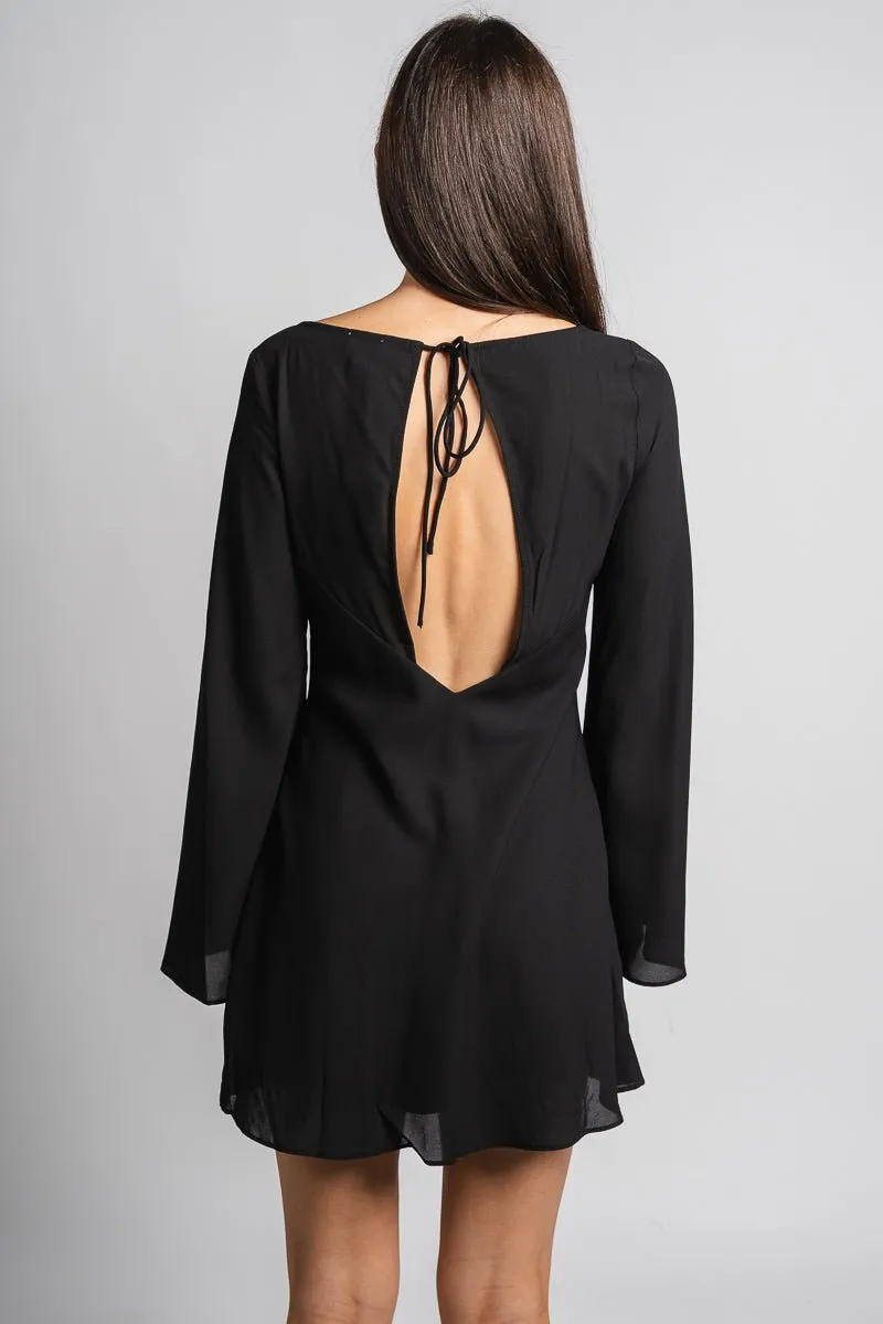 Bell sleeve mini dress black