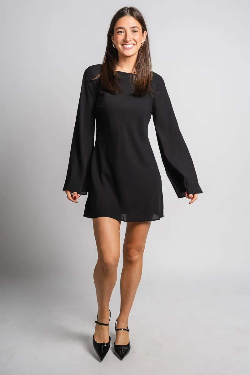 Bell sleeve mini dress black