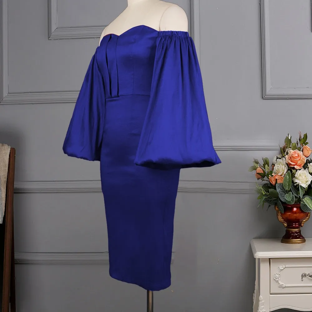 Big Puff Off Shoulder Sleeve Pencil Bodycon Dress