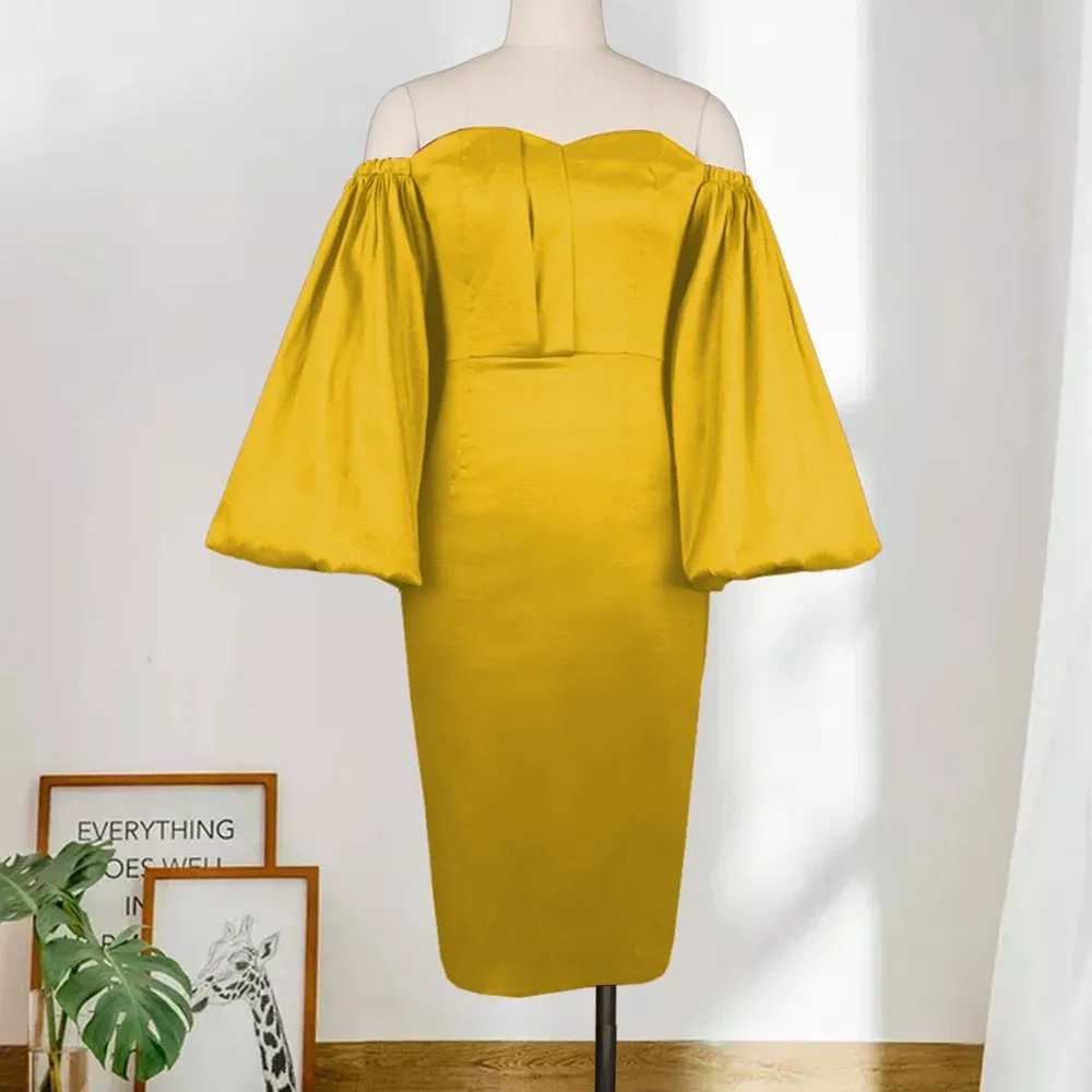 Big Puff Off Shoulder Sleeve Pencil Bodycon Dress