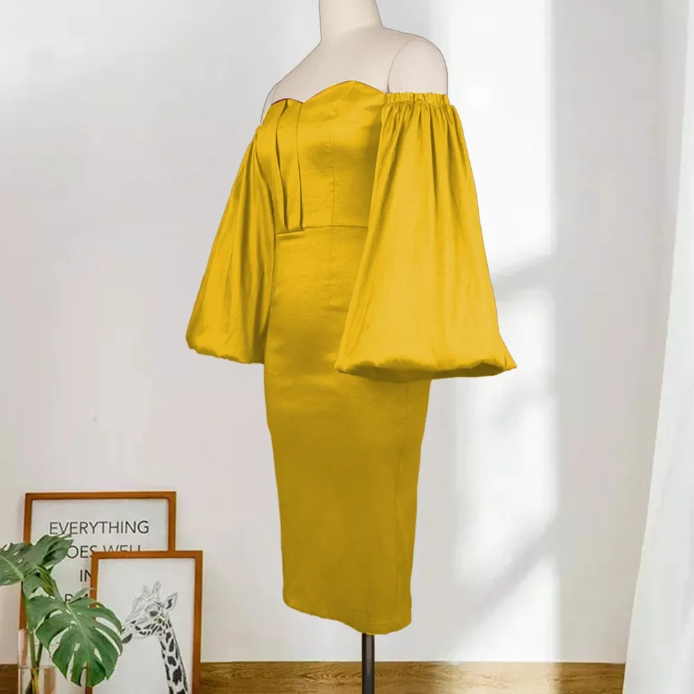 Big Puff Off Shoulder Sleeve Pencil Bodycon Dress