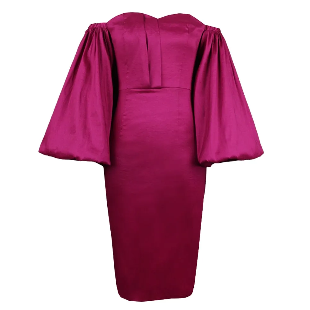Big Puff Off Shoulder Sleeve Pencil Bodycon Dress