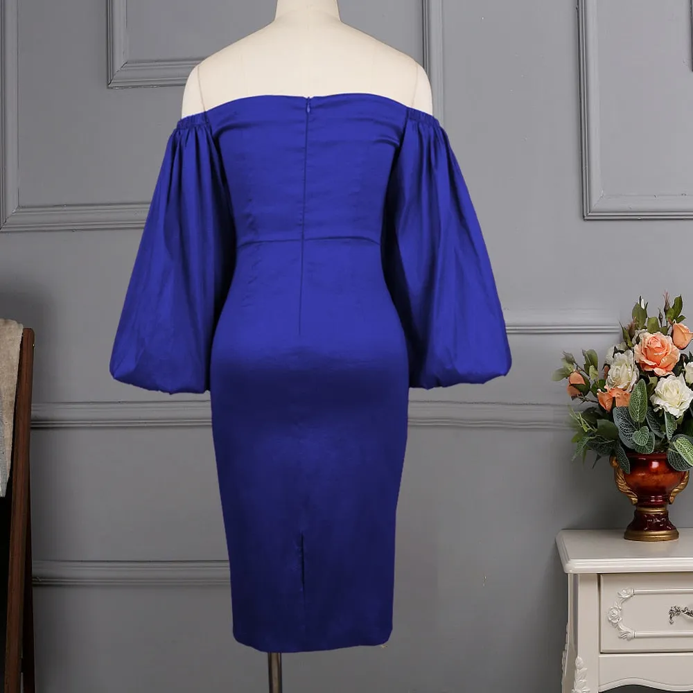 Big Puff Off Shoulder Sleeve Pencil Bodycon Dress