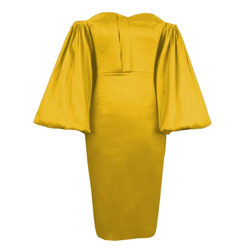 Big Puff Off Shoulder Sleeve Pencil Bodycon Dress