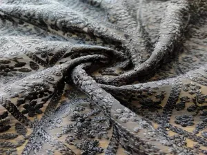 Black & Beige Floral Lakhnawi Embroidered Georgette Fabric (Wholesale)
