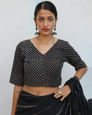 Black Cotton Crop Top Blouse