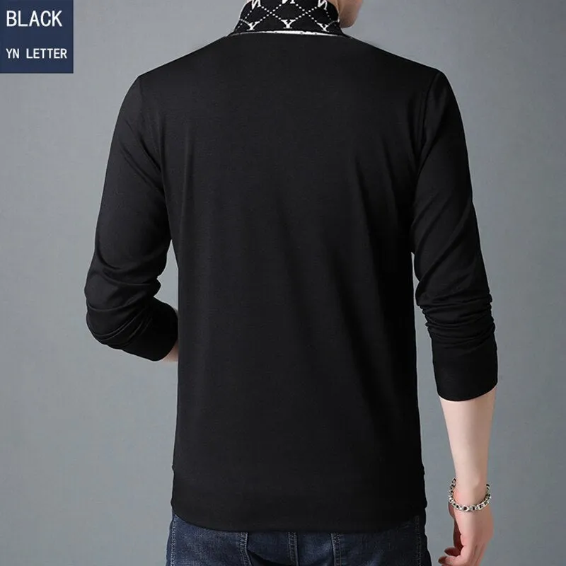 Black Cotton Letter Print Long Sleeve T- Shirt
