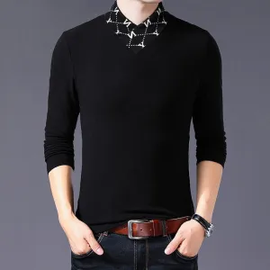 Black Cotton Letter Print Long Sleeve T- Shirt
