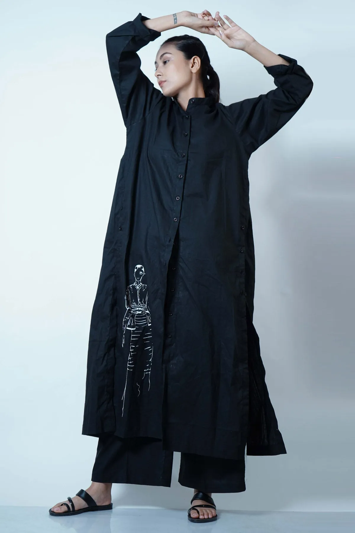 Black Cotton Poplin Shirt Tunic