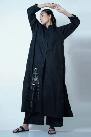 Black Cotton Poplin Shirt Tunic