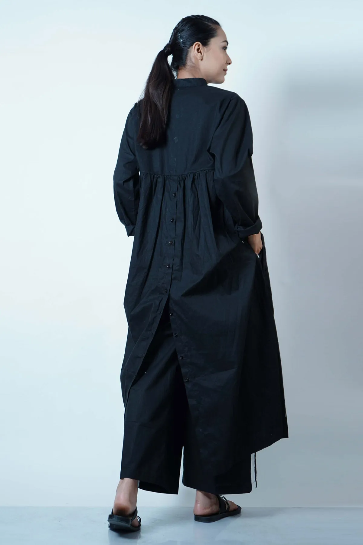 Black Cotton Poplin Shirt Tunic