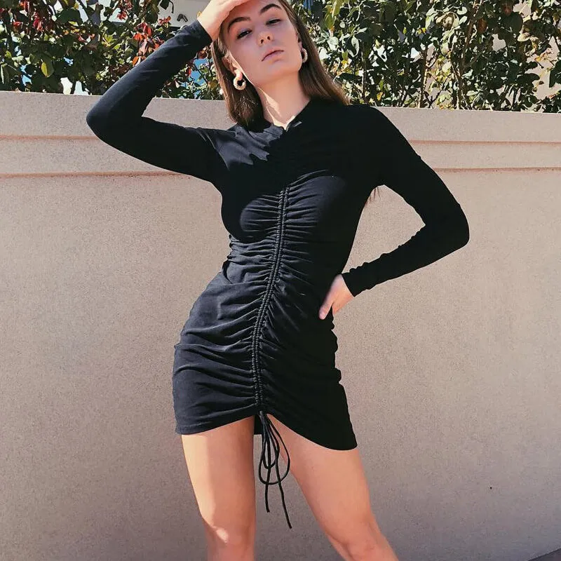 Black Drawstring Bodycon Dress
