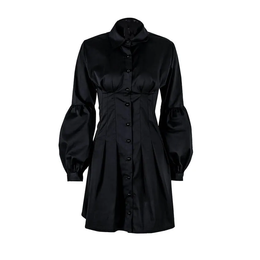 Black Empire Waist Shirt Dress
