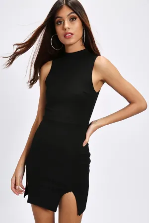 Black High Neck Sleeveless Bodycon