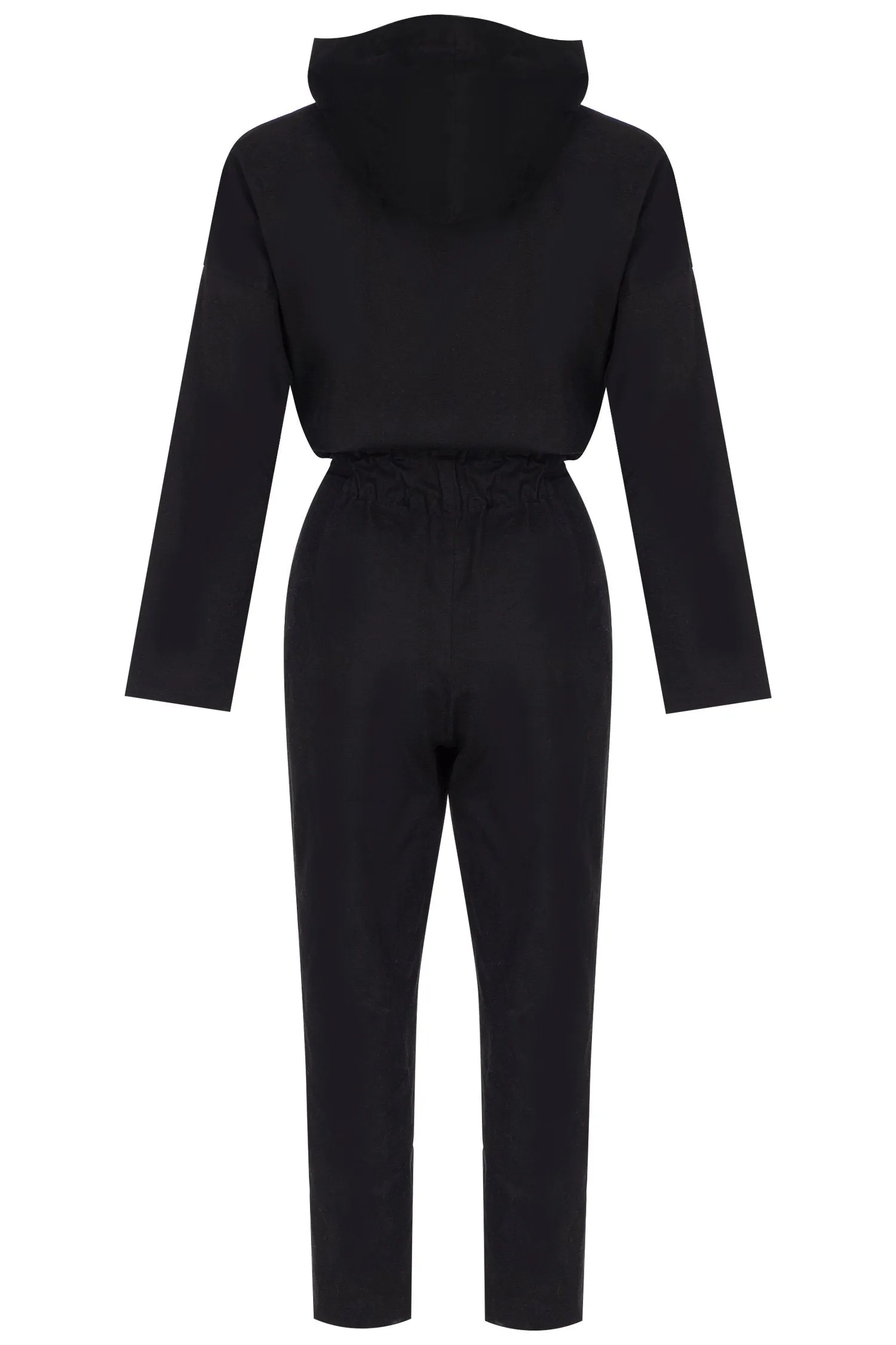 black hooded canvas jumpsuit