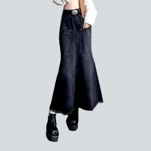 Black mermaid long denim skirt