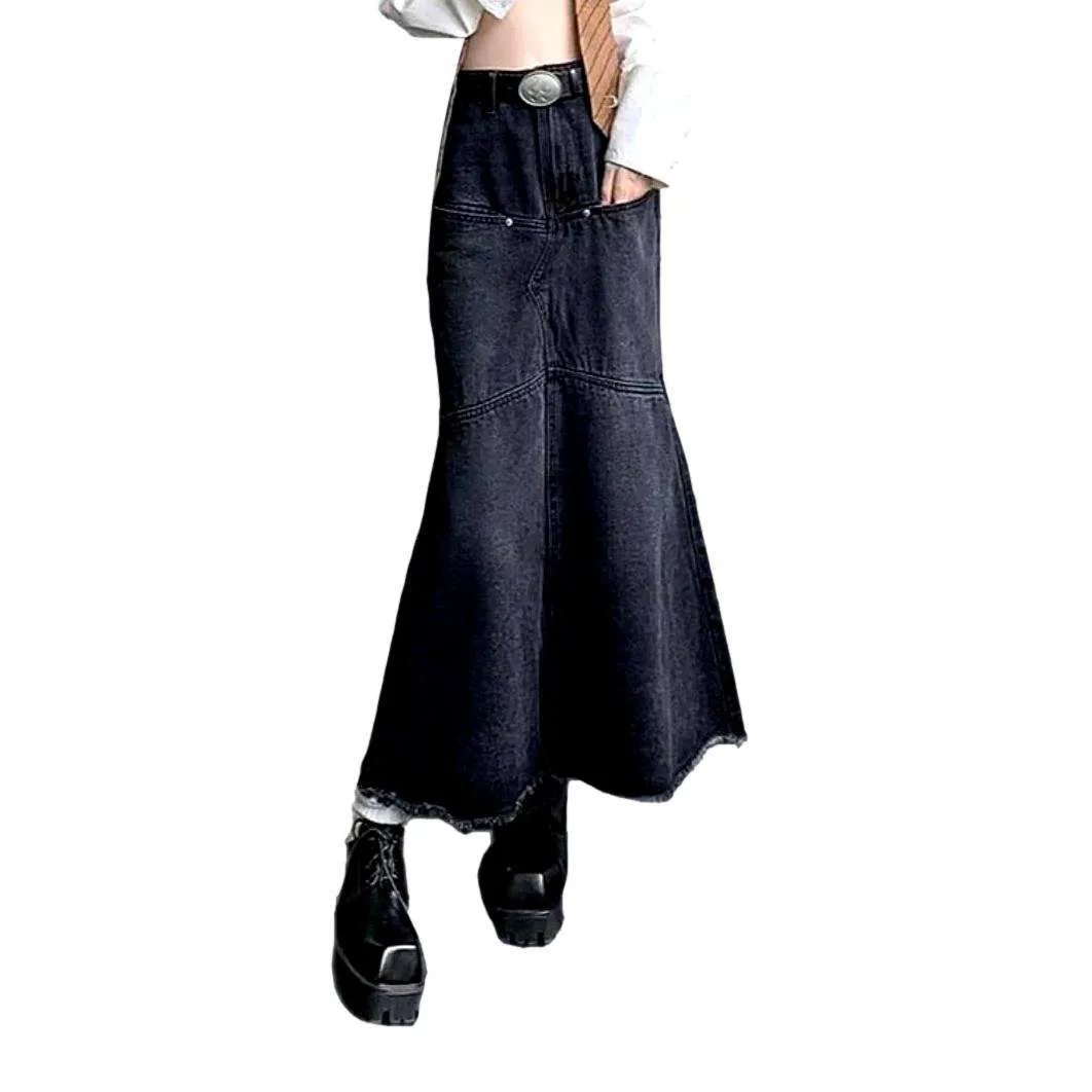 Black mermaid long denim skirt