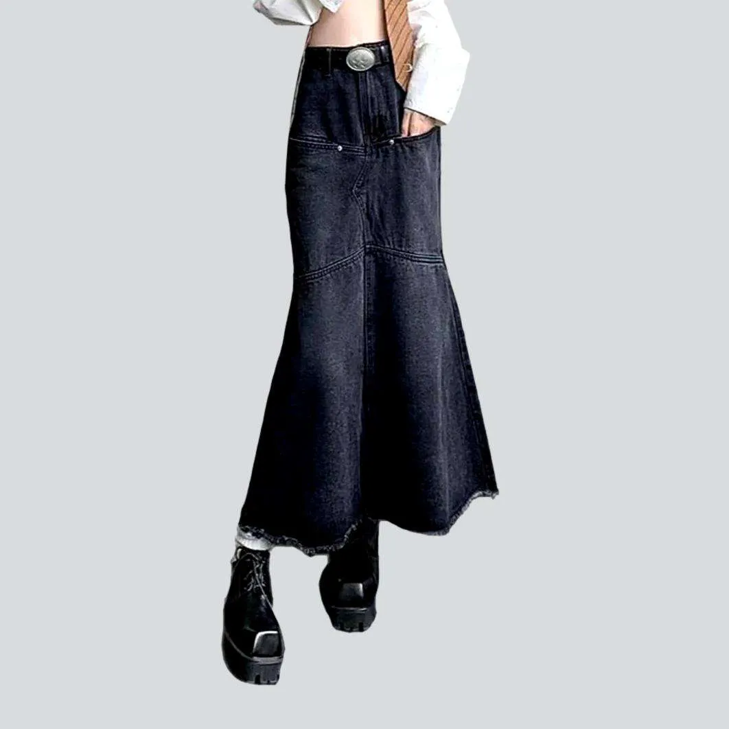 Black mermaid long denim skirt