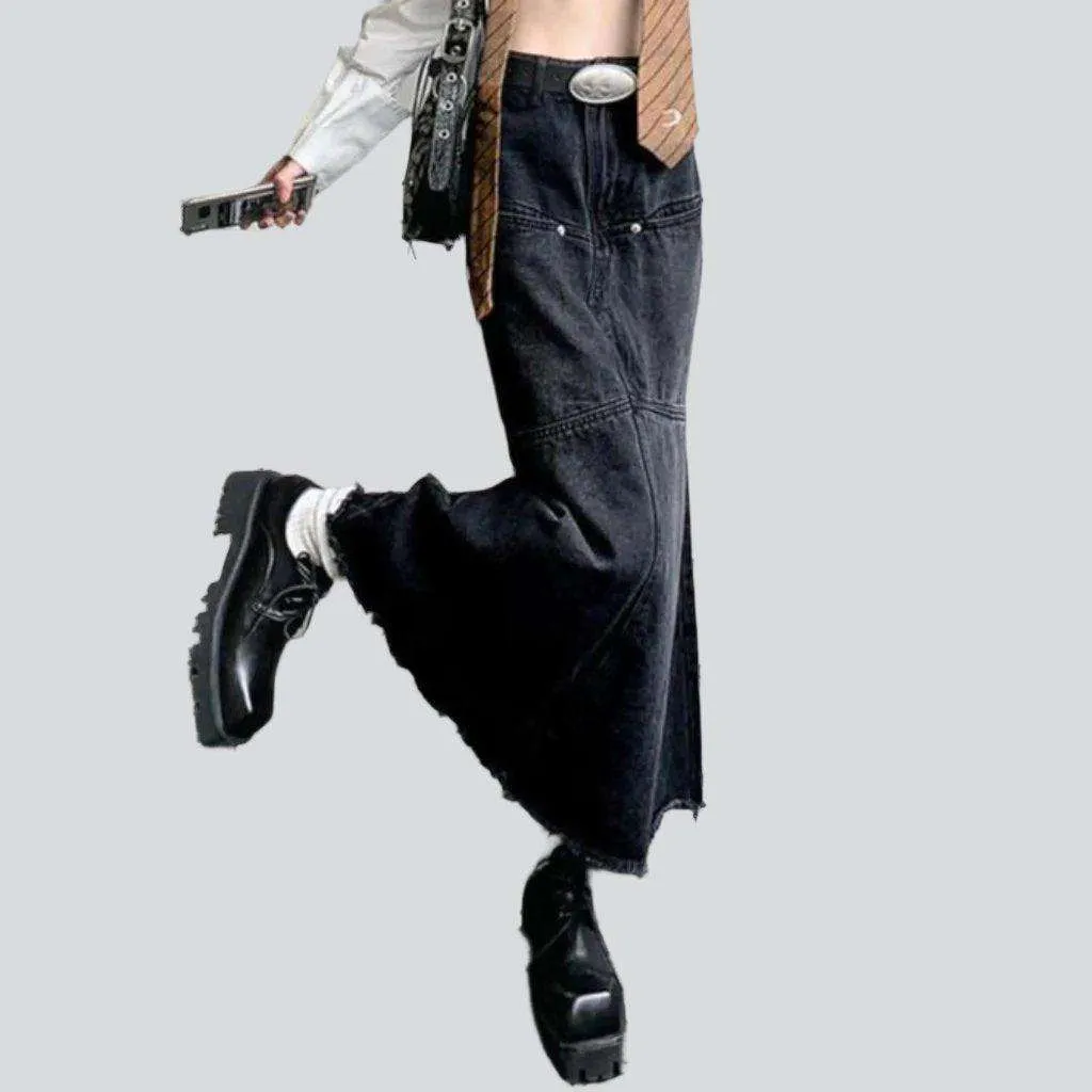 Black mermaid long denim skirt