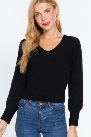 Black Puff Sleeve Sweater
