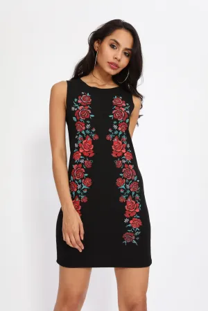 Black Sleeveless Embroidered Dress