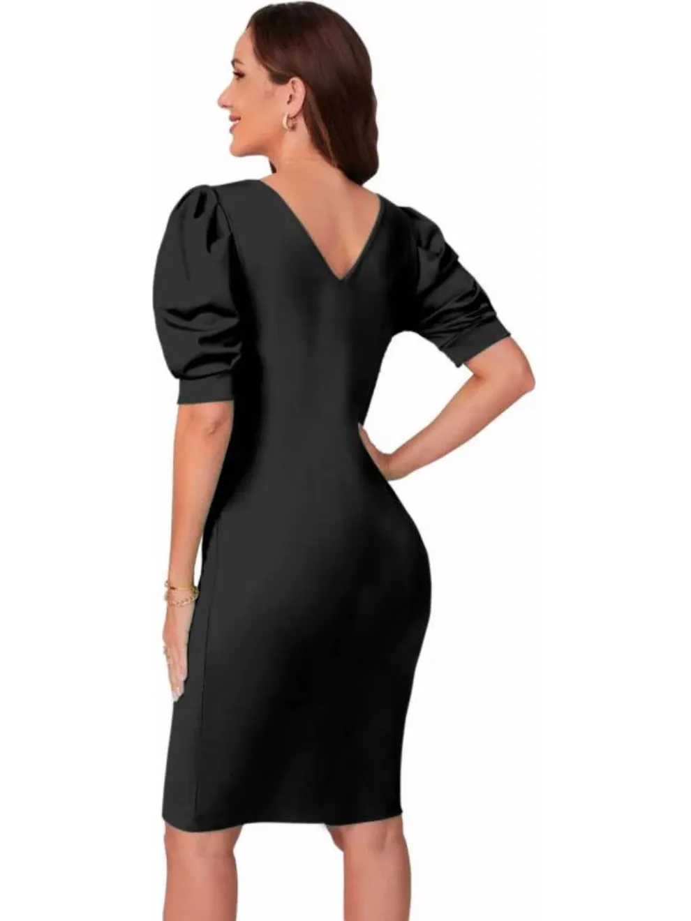 Black Solid Bodycon Dress