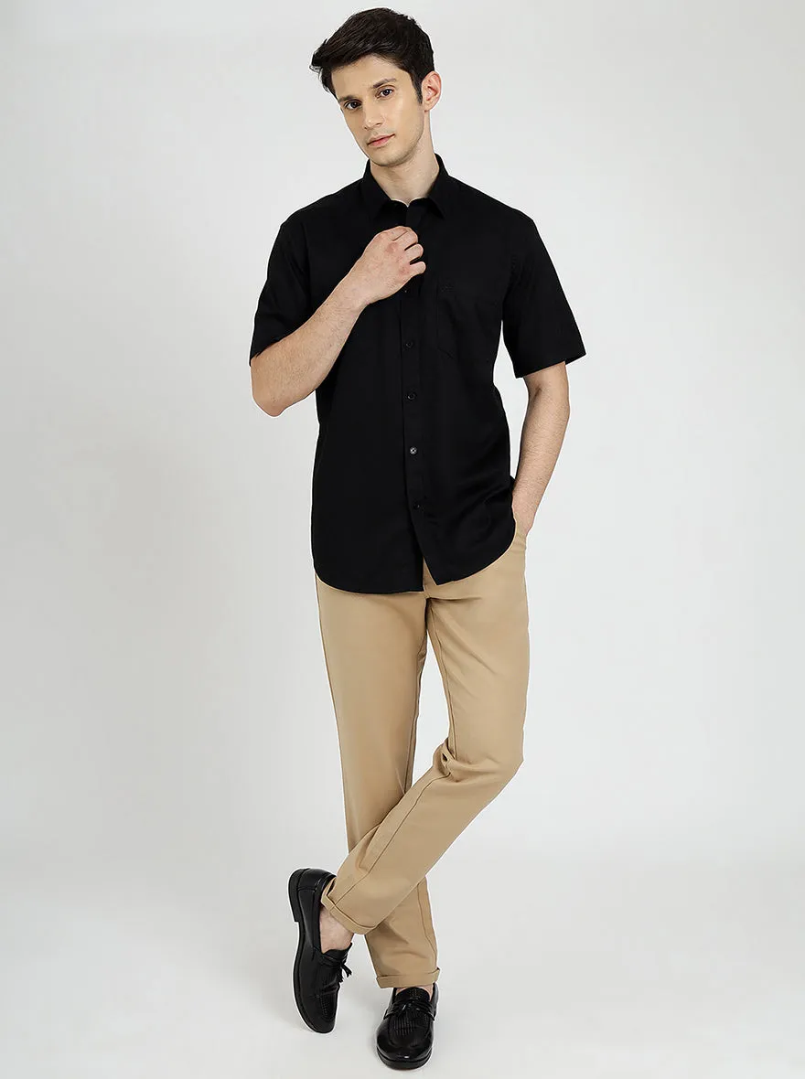 Black Solid Tailored Fit Semi Casual Shirt | JadeBlue