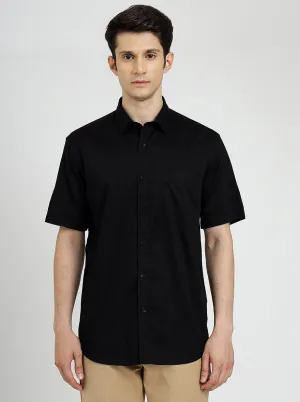 Black Solid Tailored Fit Semi Casual Shirt | JadeBlue