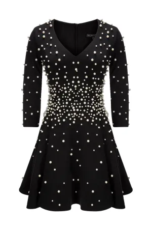 Black V-Neck, Long-Sleeved, Mini Dress