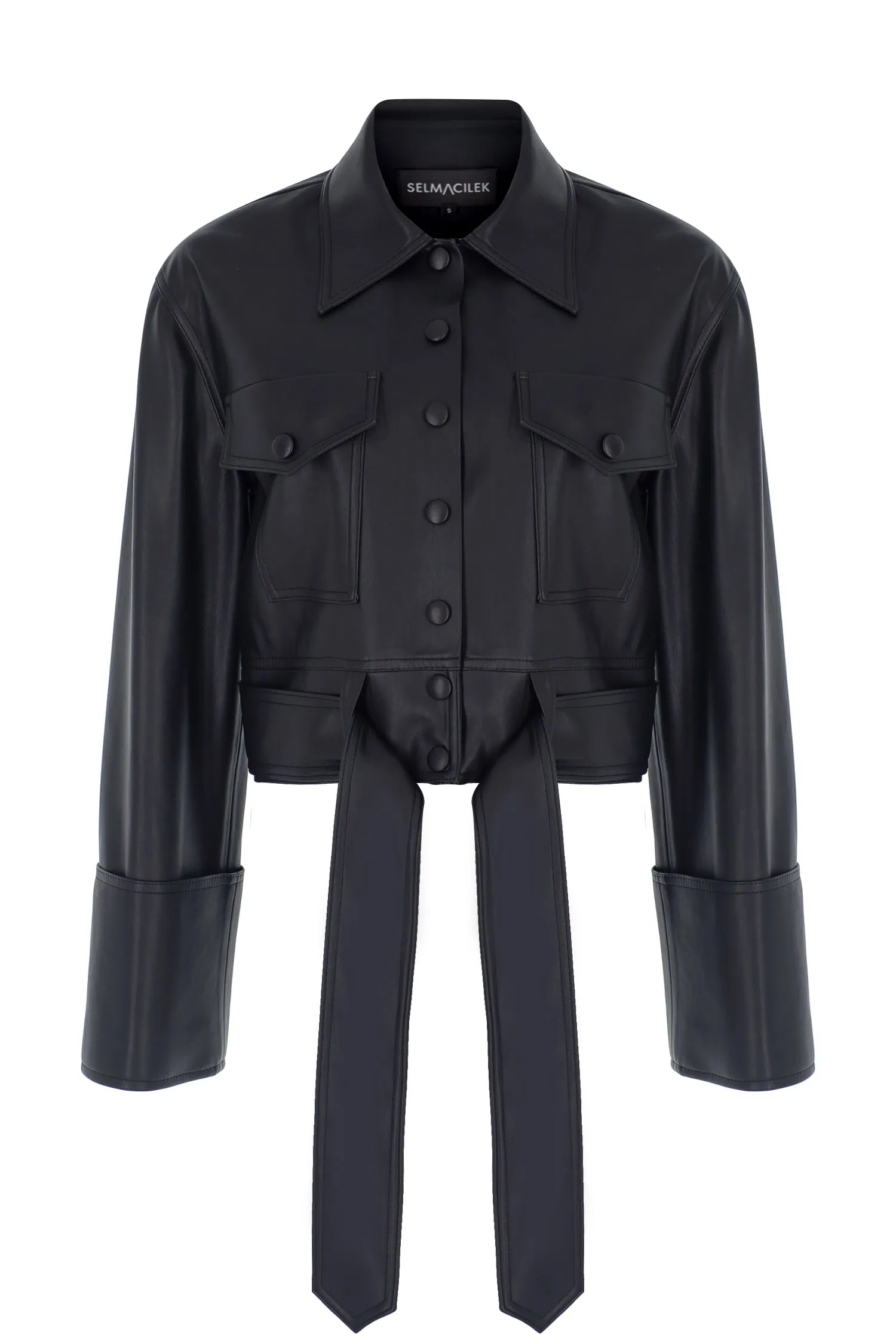 BLACK VEGAN-LEATHER BELT-DETAILED JACKET