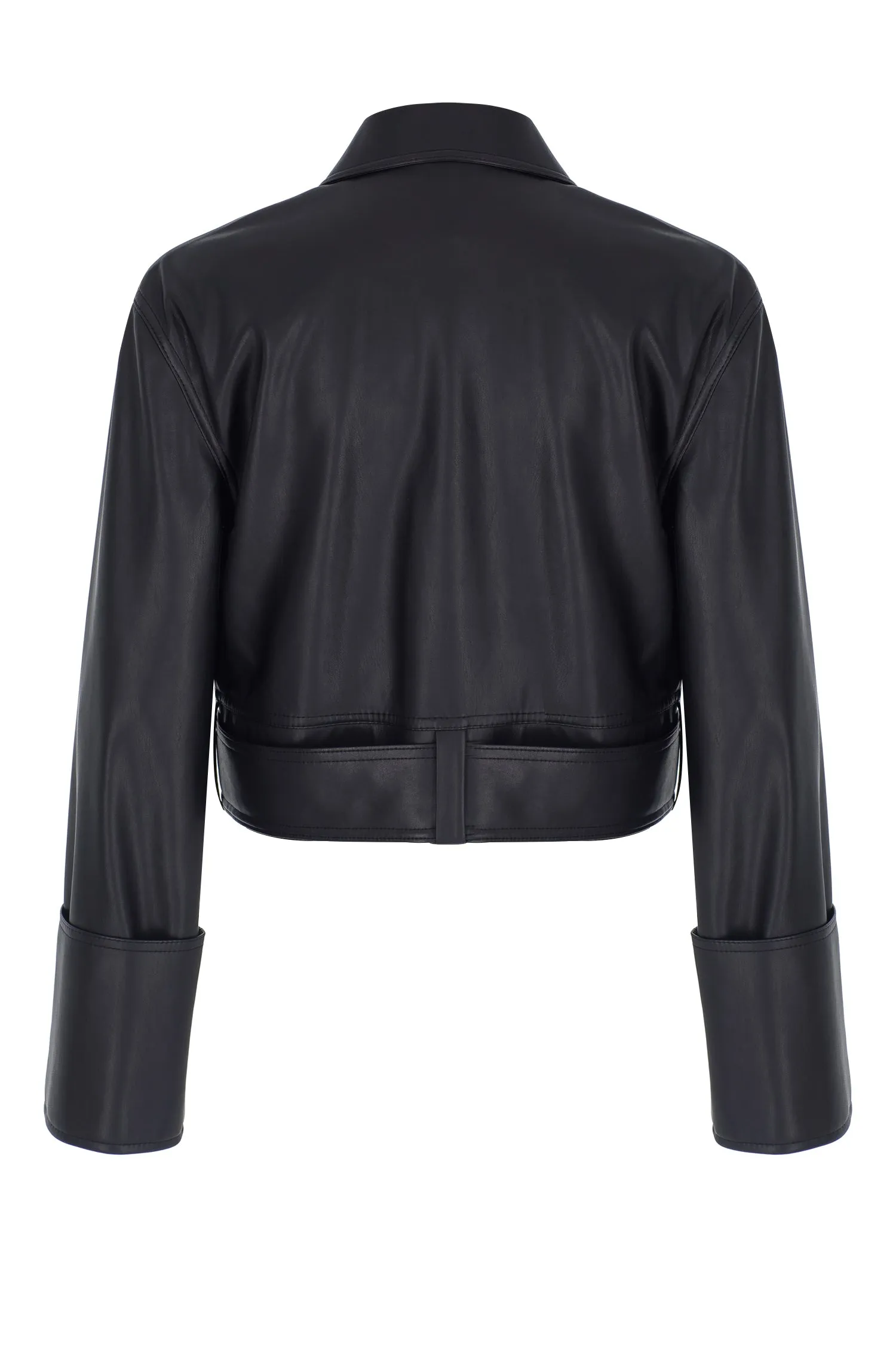 BLACK VEGAN-LEATHER BELT-DETAILED JACKET