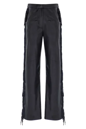 BLACK VEGAN LEATHER FRINGE DETAILED PANT