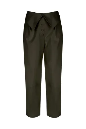 Black Vegan Leather Waist-Detailed Pants