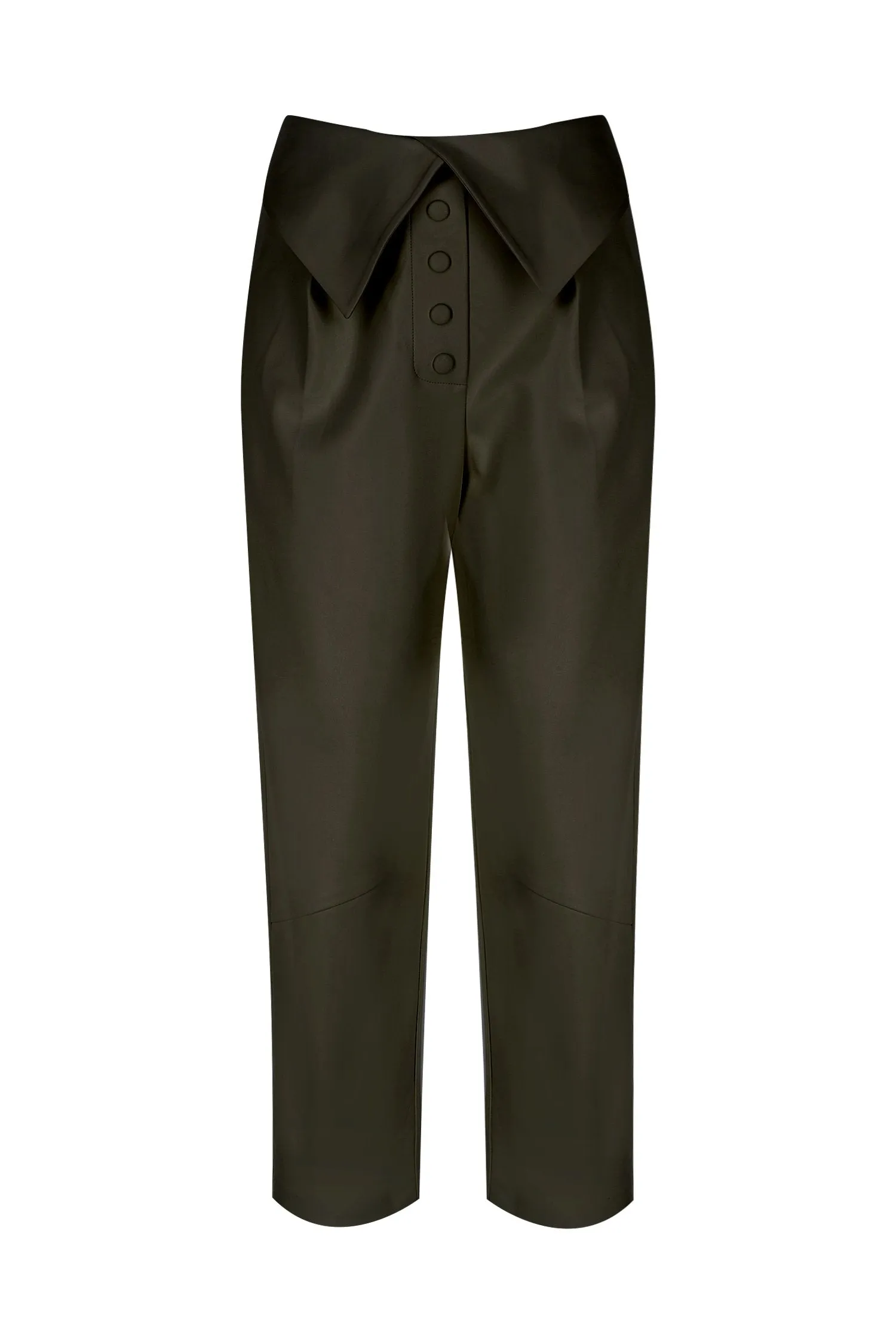 Black Vegan Leather Waist-Detailed Pants