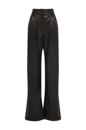 Black Vegan-Leather Wide-Leg Pant