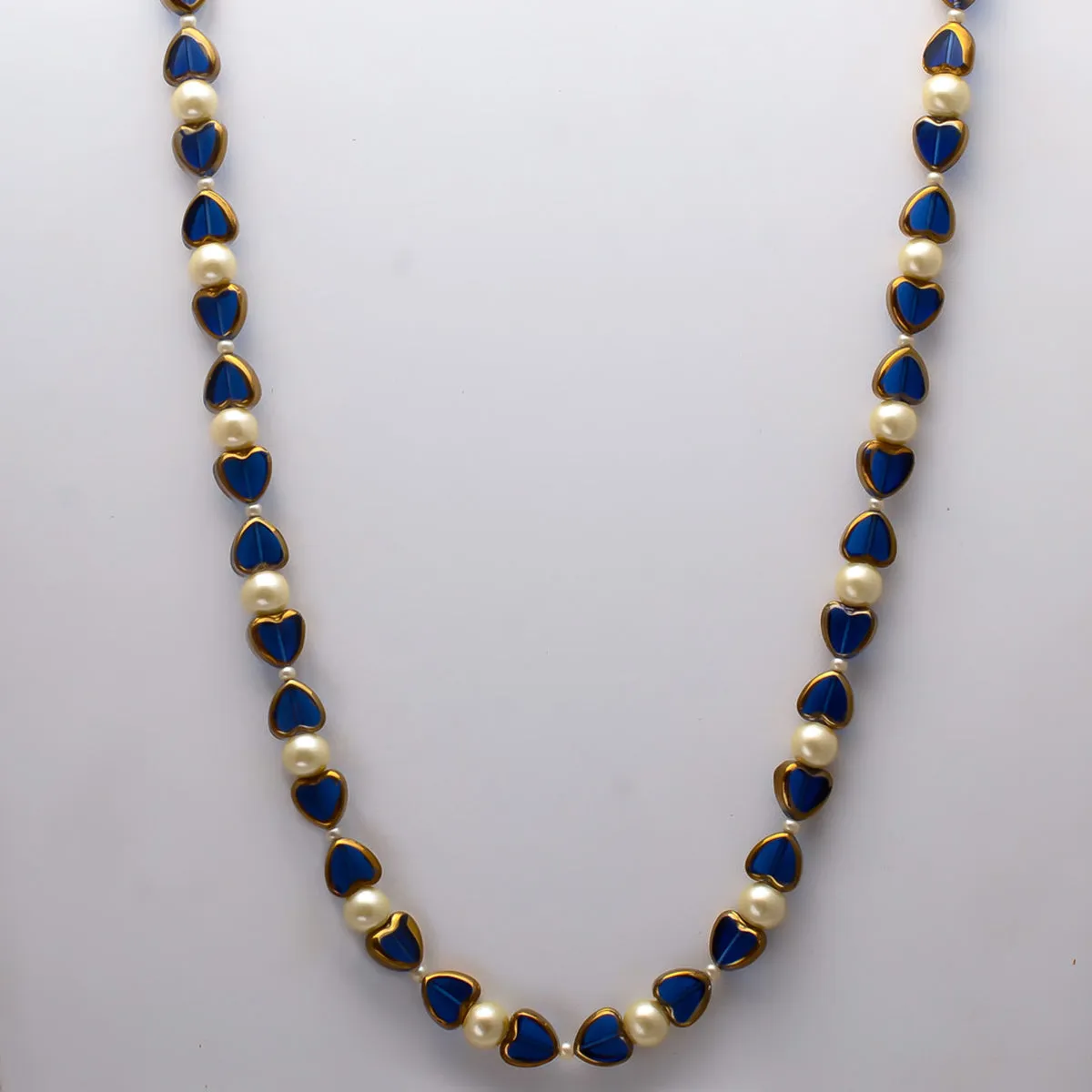 Blue Heart Stones With Pearl Mala