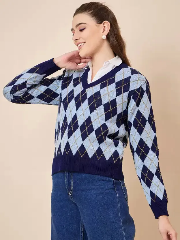 Blue Pure Wool Winter Pullover Sweater