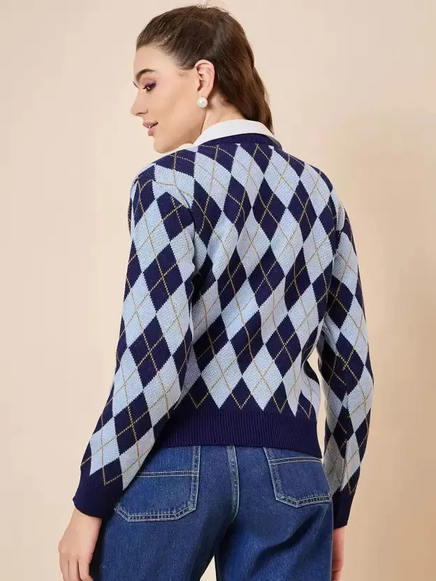 Blue Pure Wool Winter Pullover Sweater
