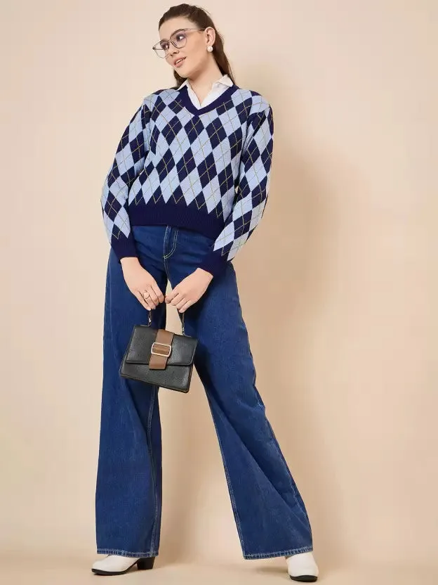 Blue Pure Wool Winter Pullover Sweater