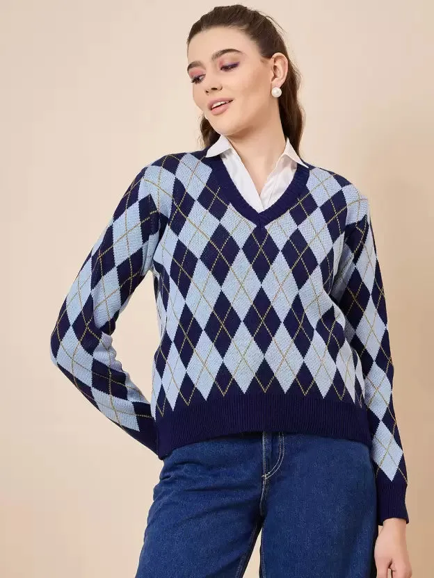 Blue Pure Wool Winter Pullover Sweater