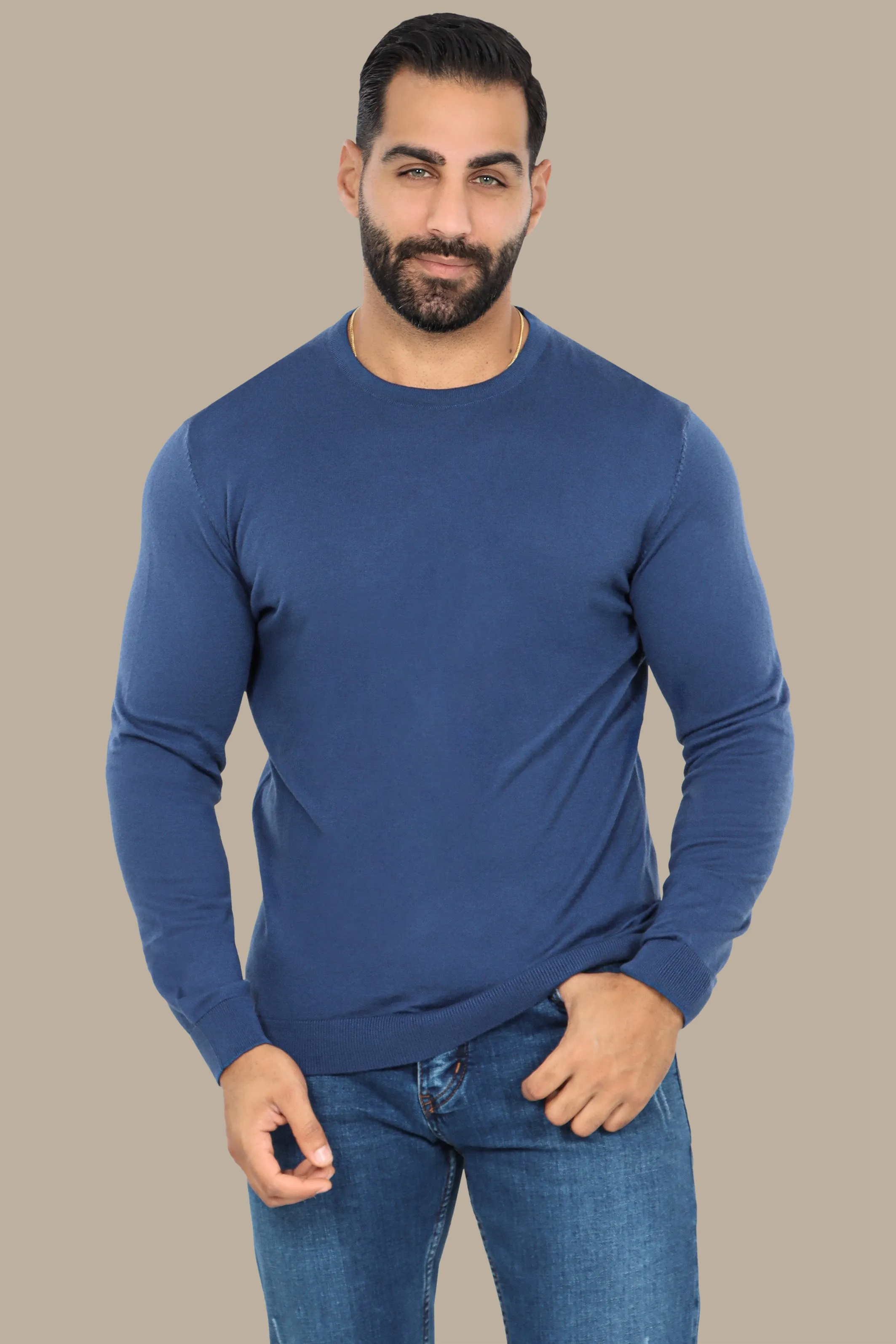 Blue  R-Neck Basic Sweater