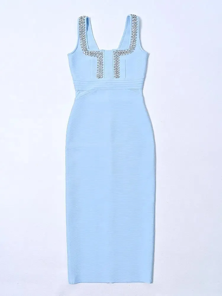 Blue Rhinestone Bandage bodycon Dress