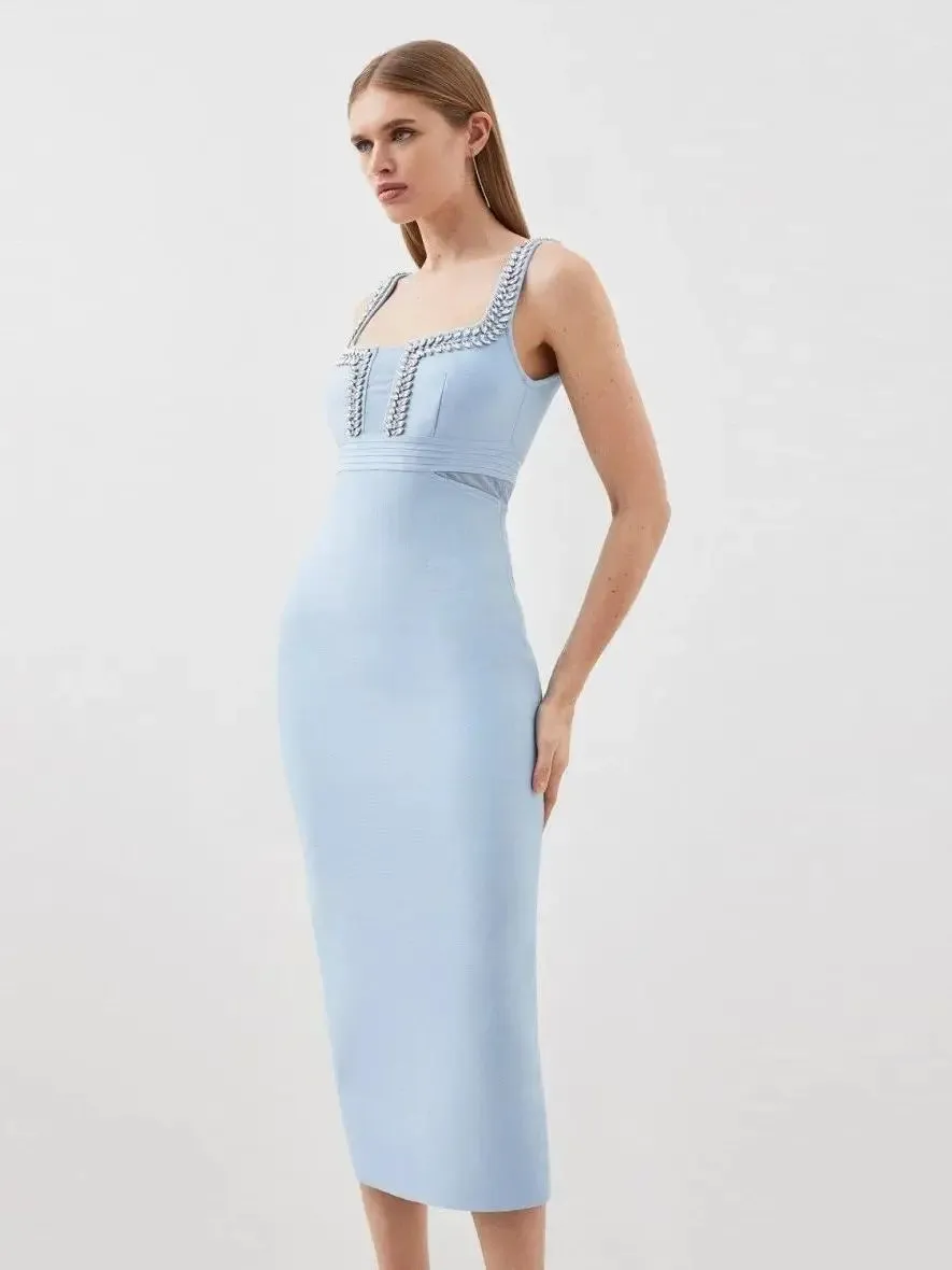 Blue Rhinestone Bandage bodycon Dress