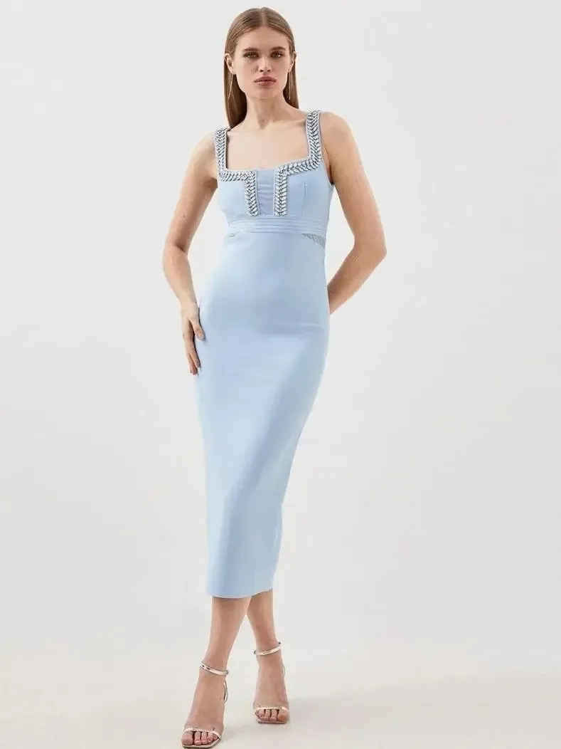 Blue Rhinestone Bandage bodycon Dress