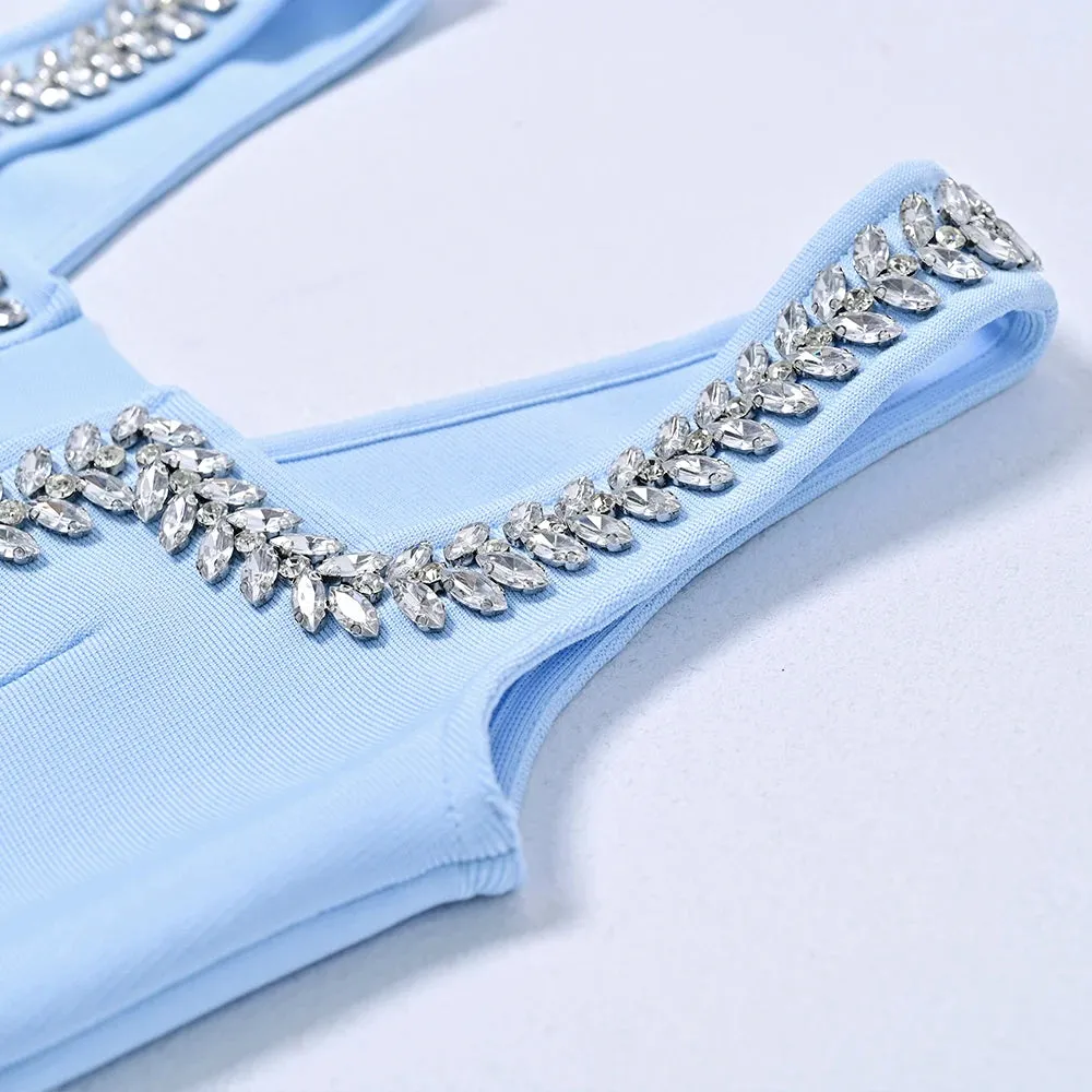 Blue Rhinestone Bandage bodycon Dress