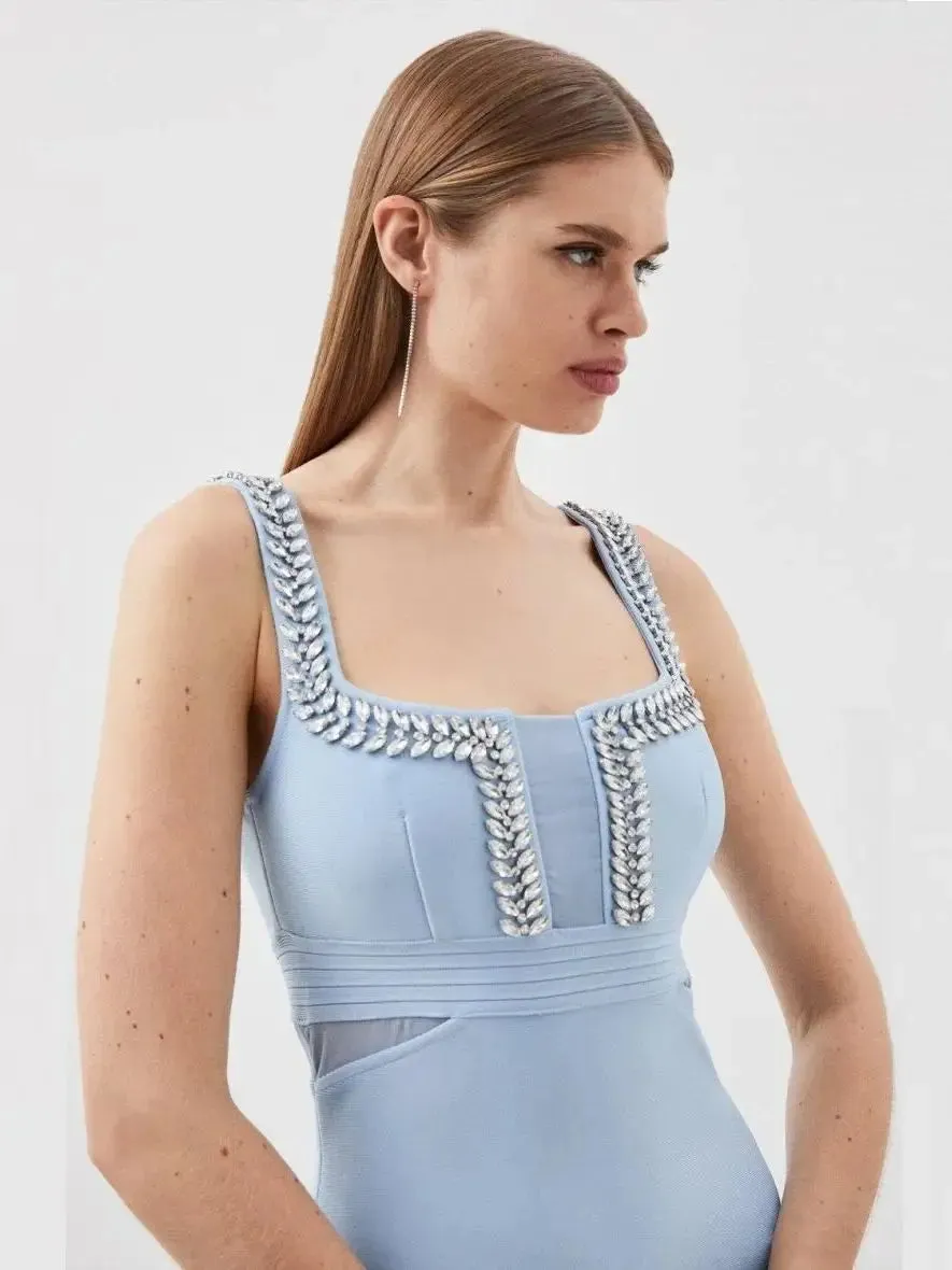 Blue Rhinestone Bandage bodycon Dress