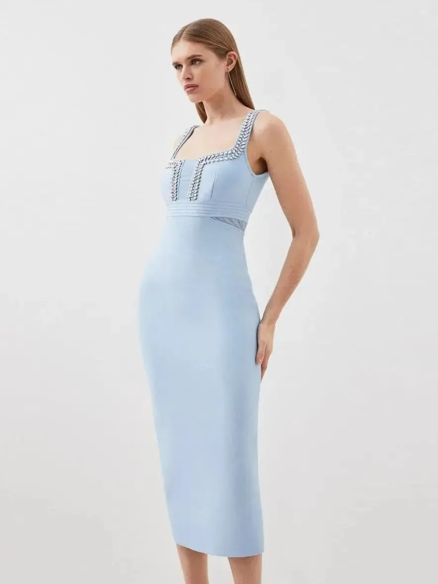 Blue Rhinestone Bandage bodycon Dress