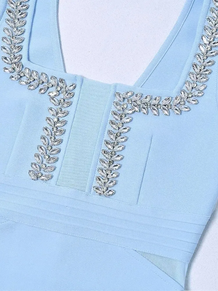 Blue Rhinestone Bandage bodycon Dress